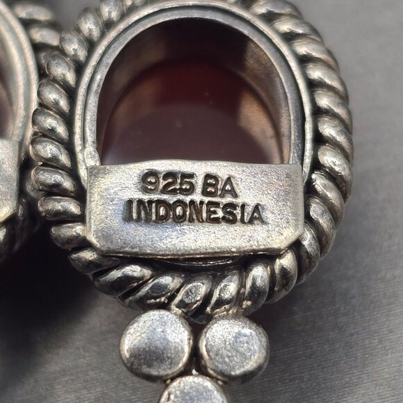 Sterling Silver Carnelian Dangle Earrings 1.5" Rope Accent Signed BA Drop Style - Picture 3 of 7